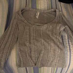 SHEIN Gray Ribbed Scoop Neck Sweater